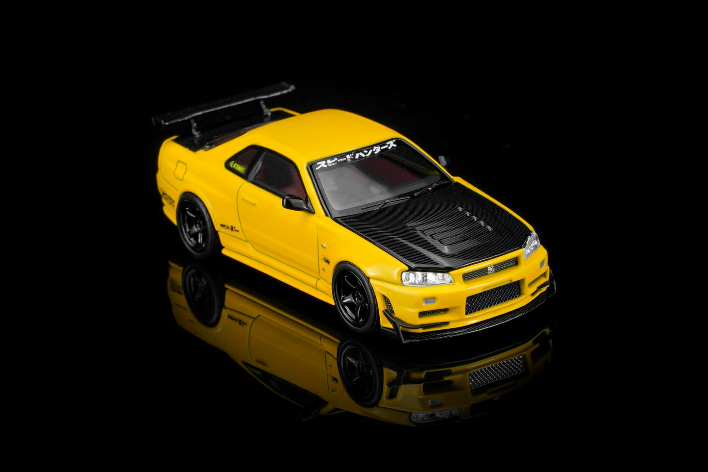 *Pre-Order* MotorHelix M63475 Nissan Skyline GT-R (R34) Customized - Lightning Yellow w/ GT Aero Kit