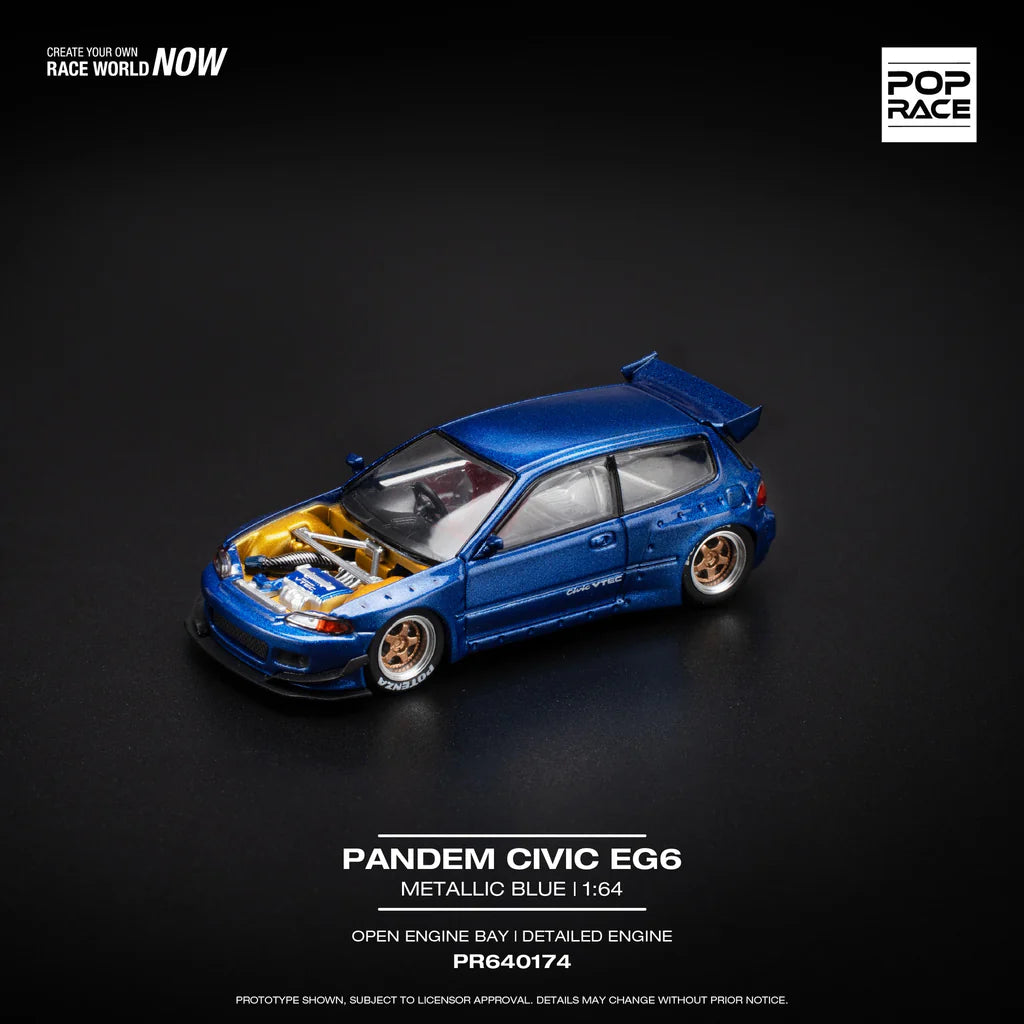 Pop Race Pandem Civic EG6 Metallic Blue with Open Hood