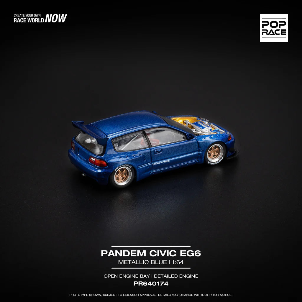 Pop Race Pandem Civic EG6 Metallic Blue with Open Hood
