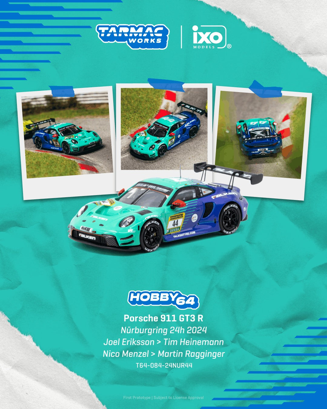 *Pre-Order* Tarmac Works - Porsche 911 GT3 R Nürburgring 24h 2024 Joel Eriksson / Tim Heinemann / Nico Menzel / Martin Ragginger