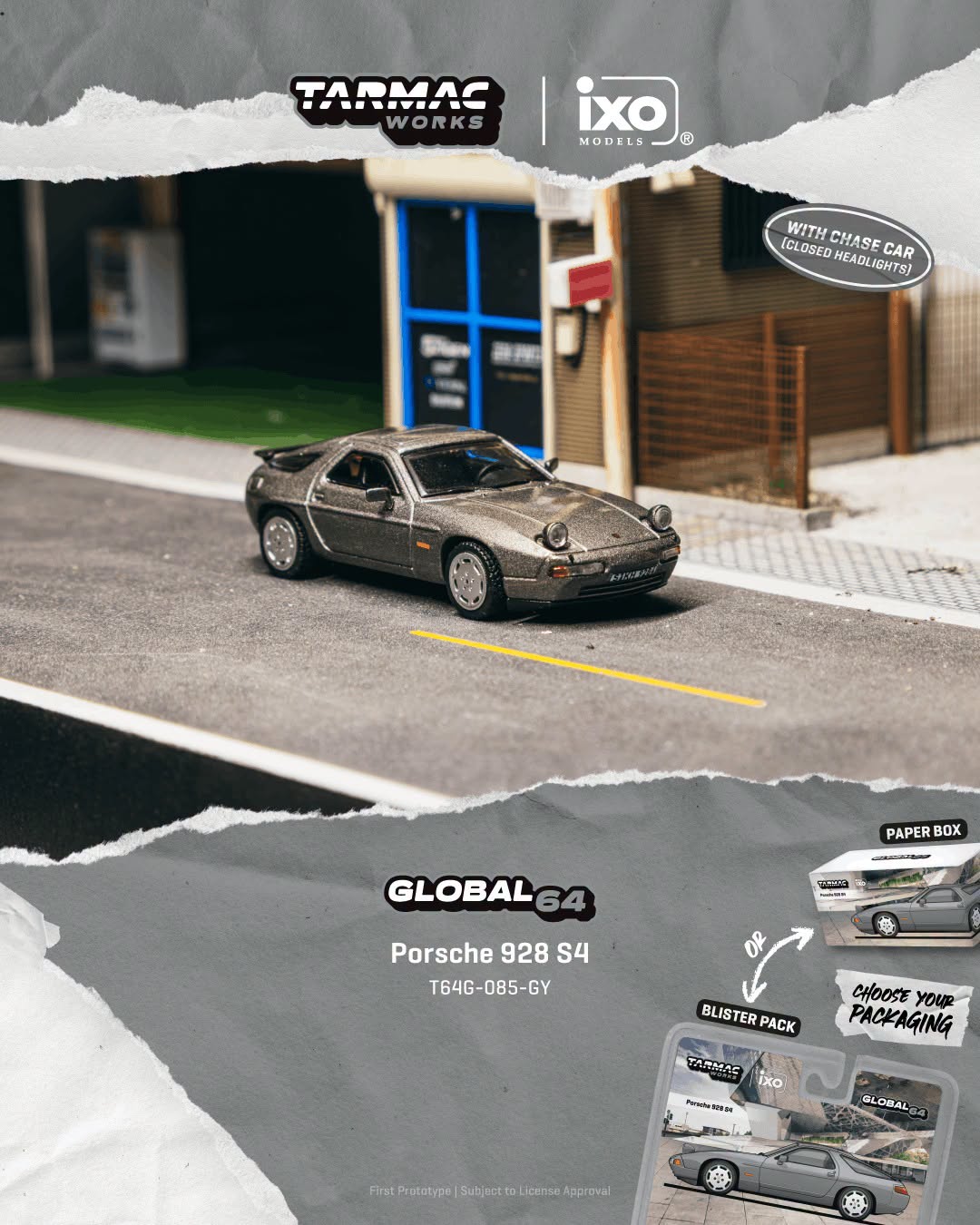 *Pre-Order* Tarmac Works - Porsche 928 S4 Grey Metallic (Paper Box Packaging)