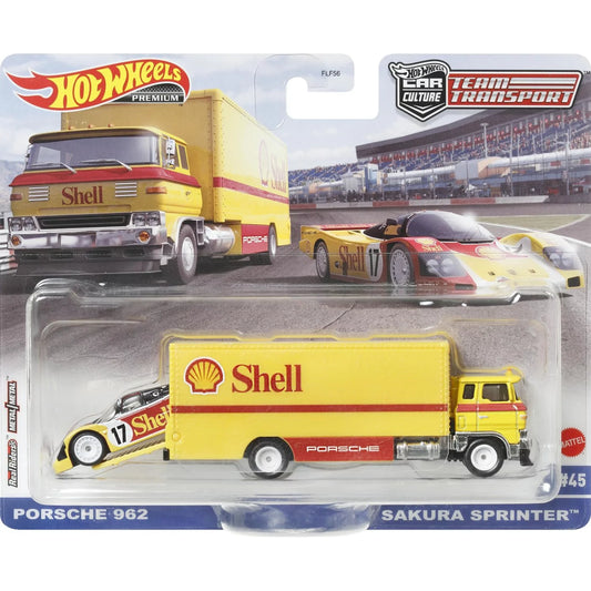 Hot Wheels Premium Car Culture Team Transport Set #45 - Porsche 962 (Shell) & Sakura Sprinter - Japanese Stock