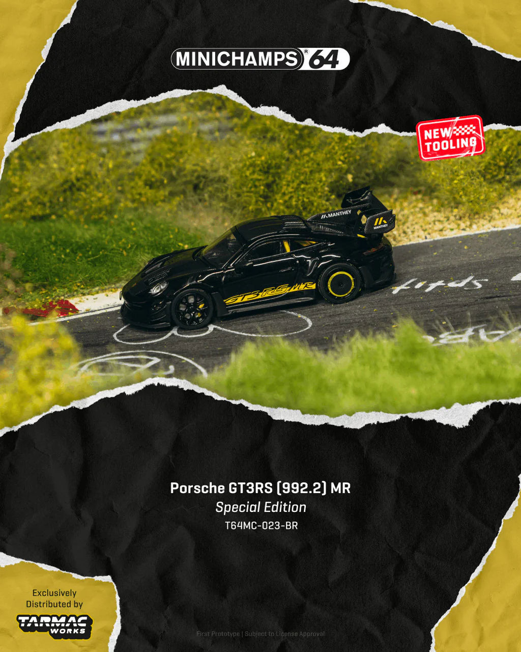 *Pre-Order* Tarmac Works - Porsche GT3RS (992.1) MR Black Yellow (Tarmac Special Edition)