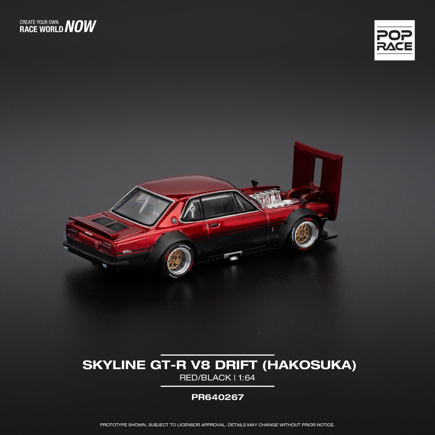 *Pre-Order* Pop Race Skyline GT-R V8 Drift (HAKOSUKA) - Red/Black