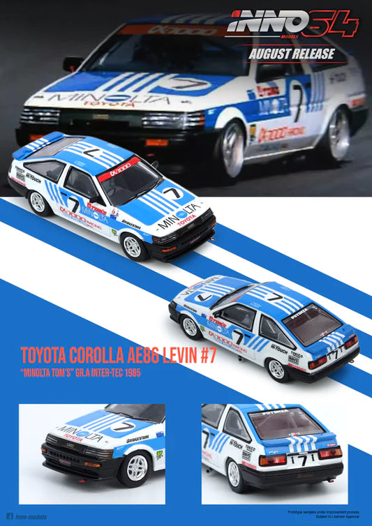 Inno Models Inno64 Toyota Corolla AE86 Levin #7 "Minolta Tom's" GR.A Inter-Tec 1985
