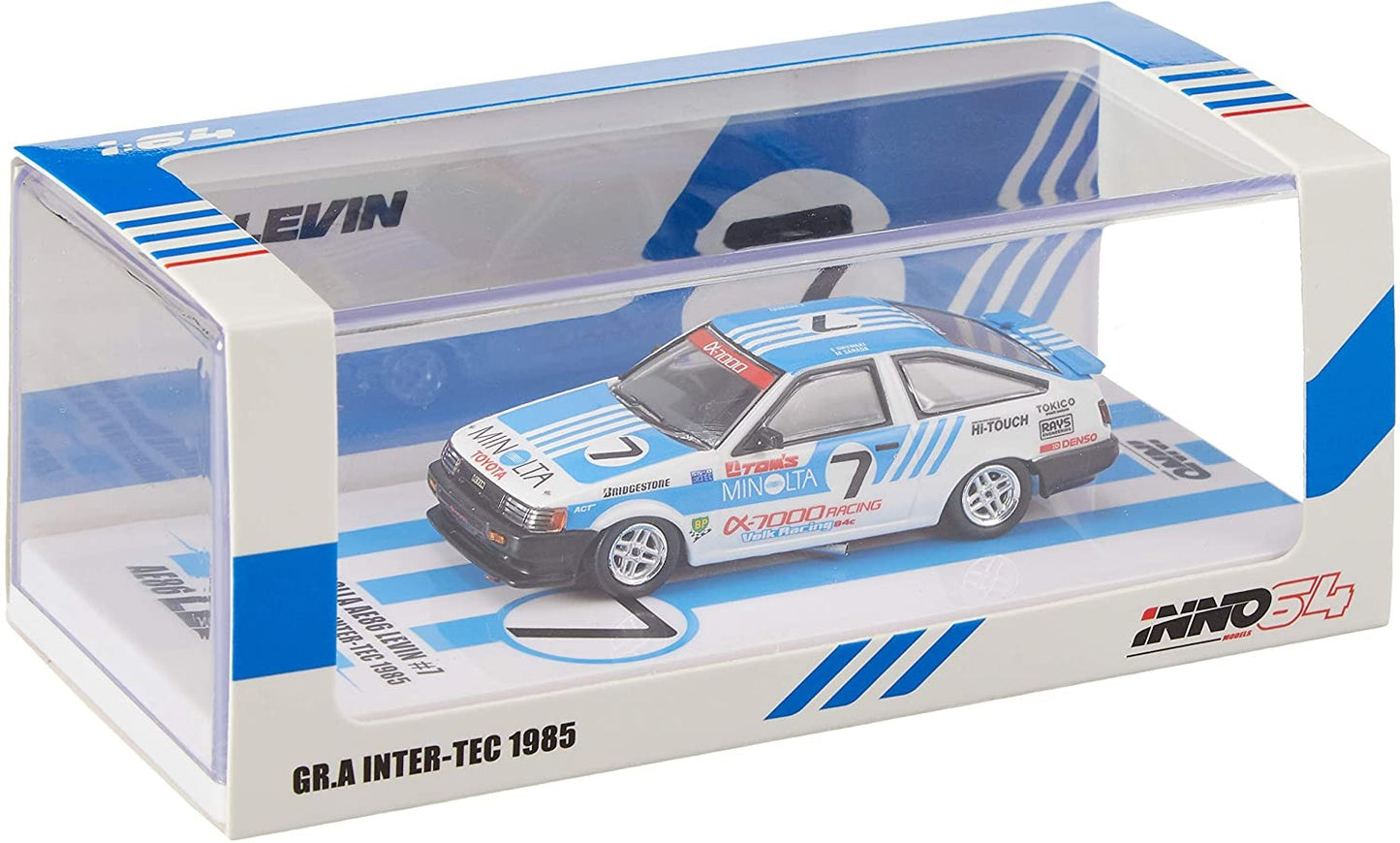 Inno Models Inno64 Toyota Corolla AE86 Levin #7 "Minolta Tom's" GR.A Inter-Tec 1985