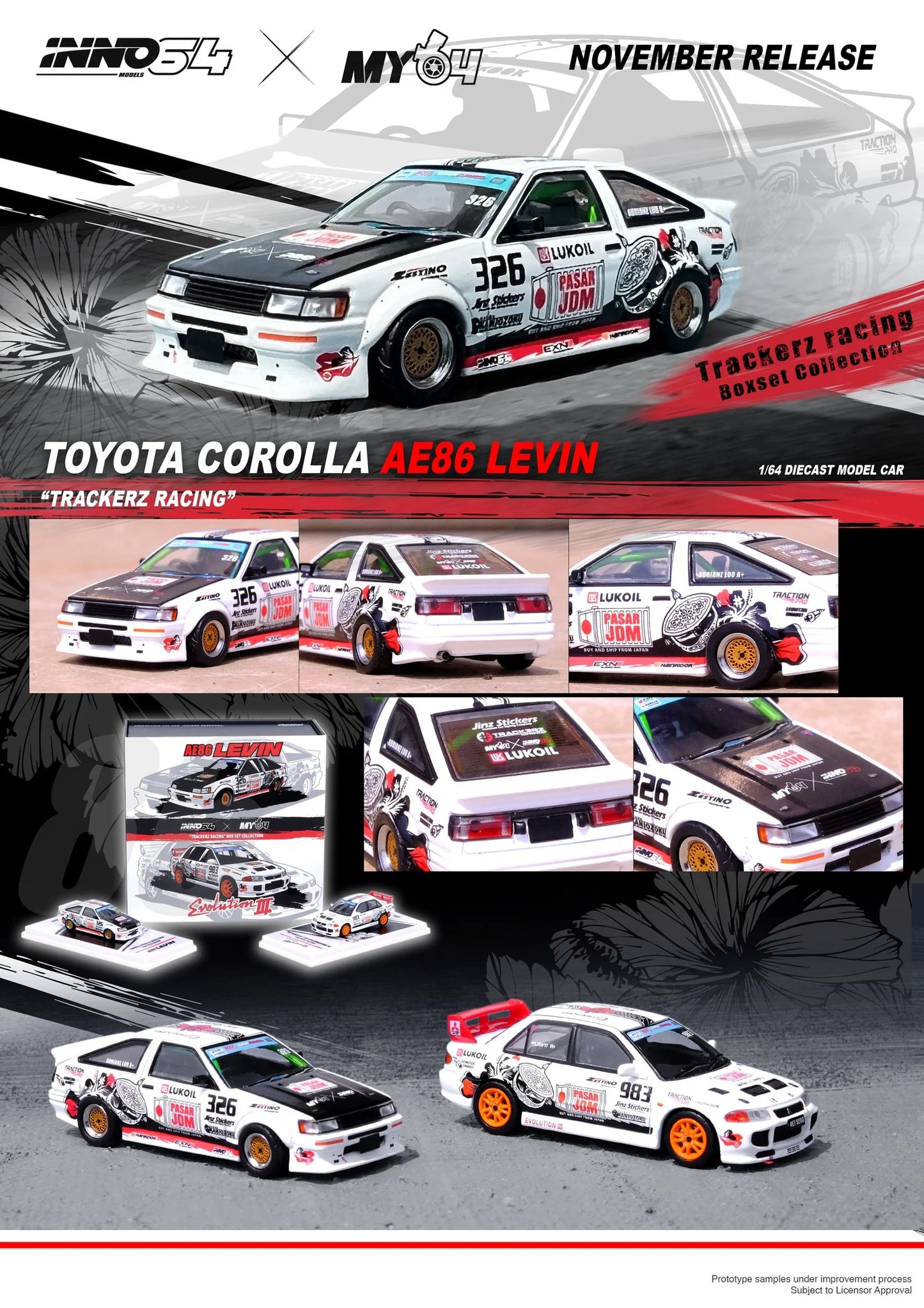 Inno Models Inno64 Toyota Corolla AE86 Levin "Trackerz Racing"