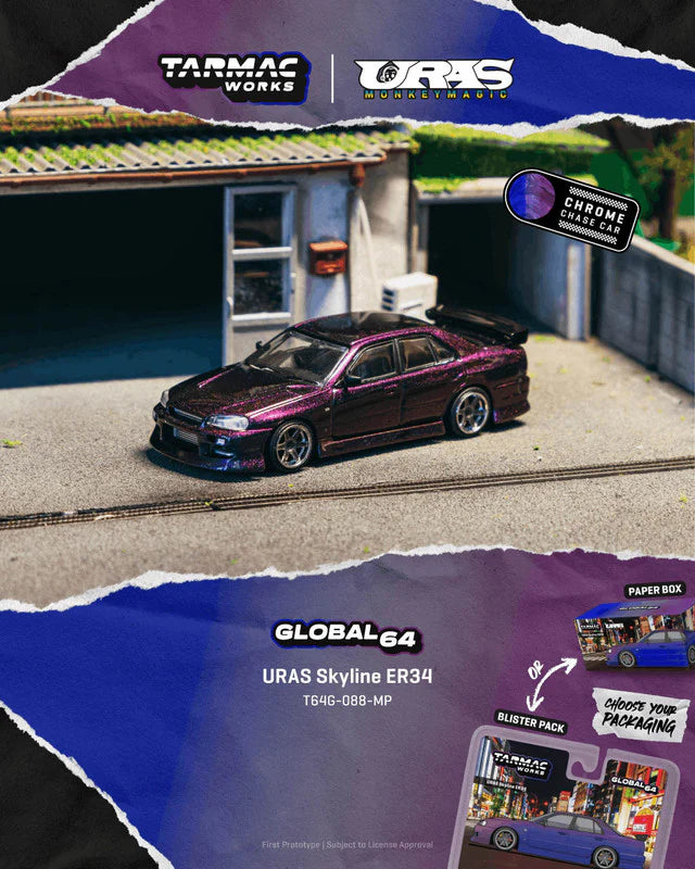 *Pre-Order* Tarmac Works - URAS Skyline ER34 Midnight Purple (Paper Box Packaging)