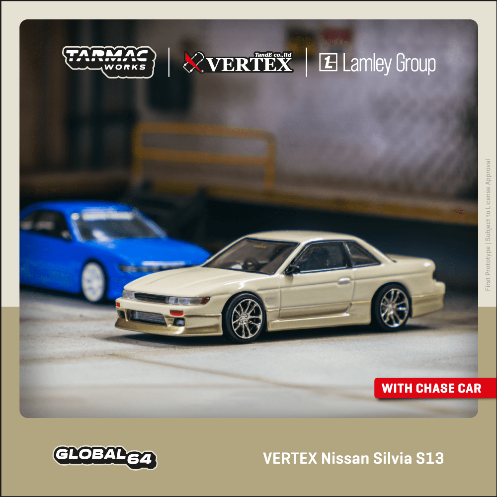 Tarmac Works VERTEX Nissan Silvia S13 White/Gold - Lamley Special Edition