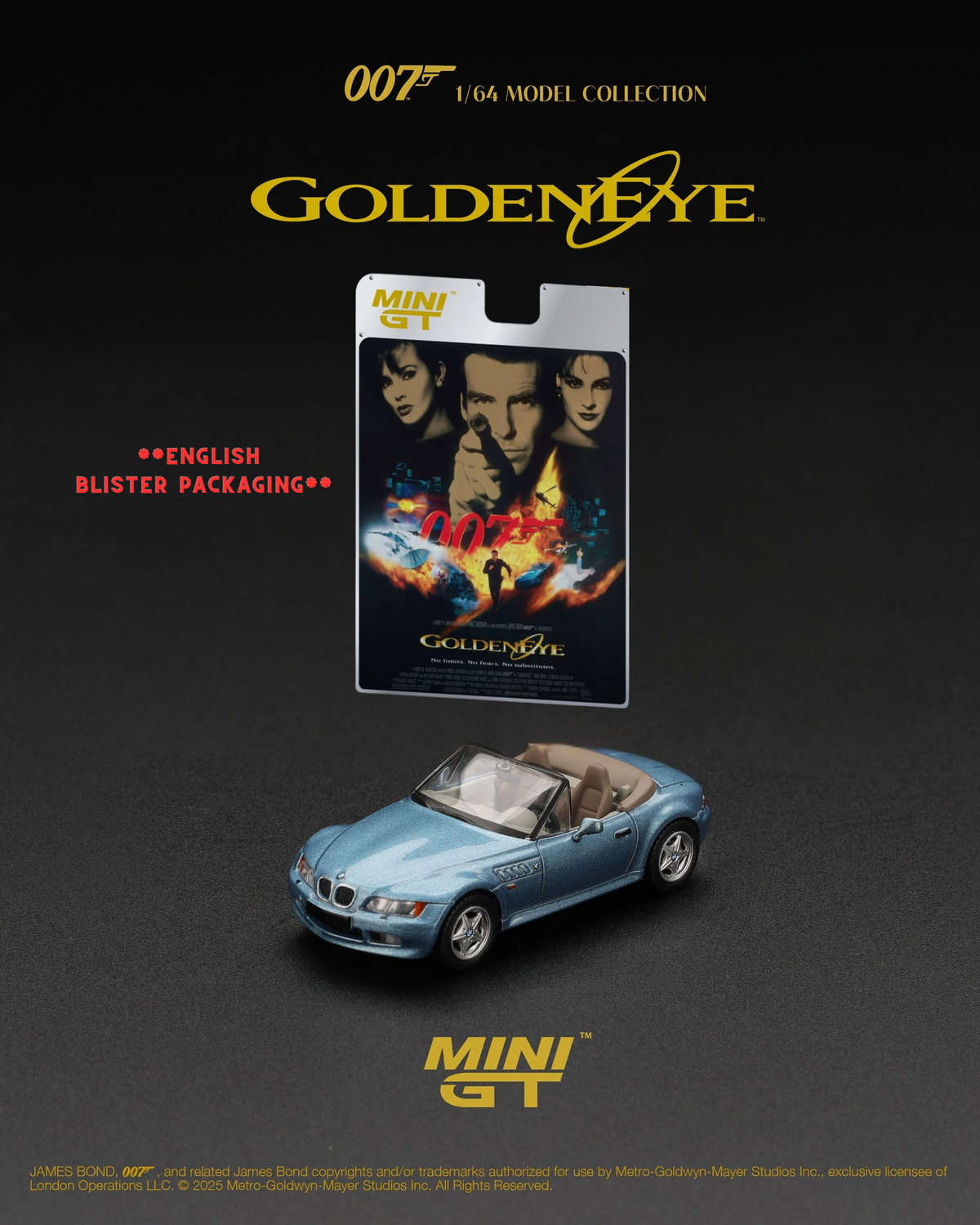 Mini GT No.914 BMW Z3 “GoldenEye”  - English Blister Packaging