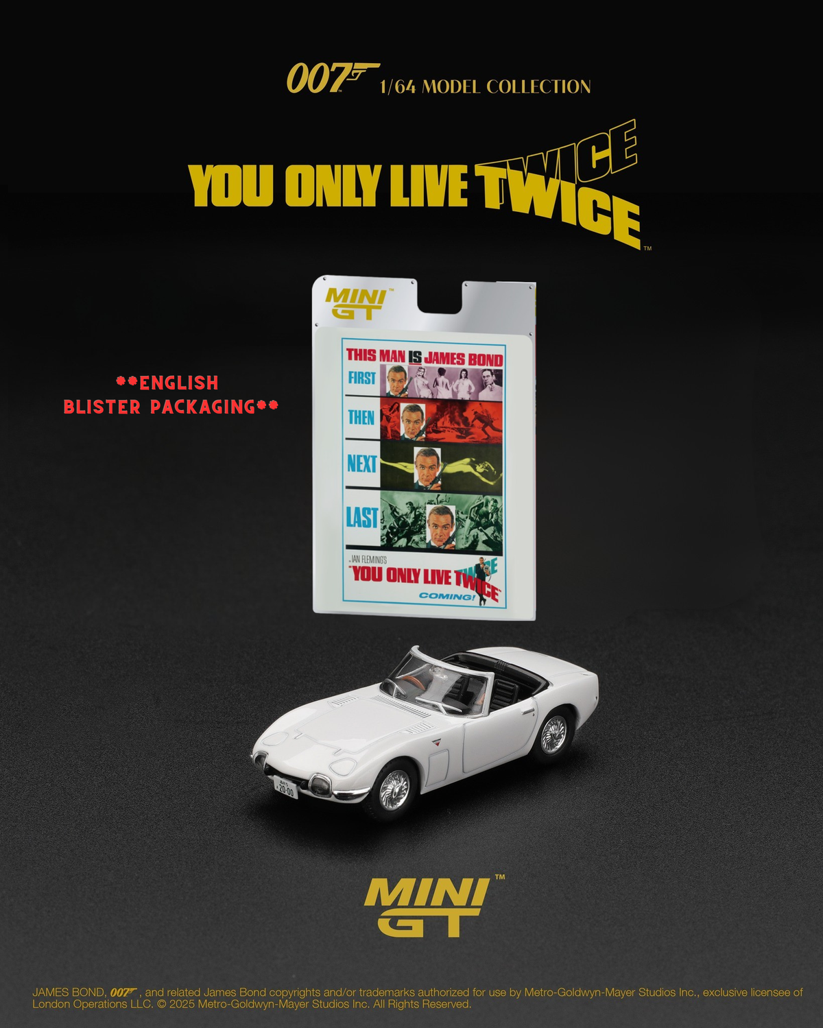 Mini GT No.915 Toyota 2000GT Roadster “You Only Live Twice” - English Blister Packaging