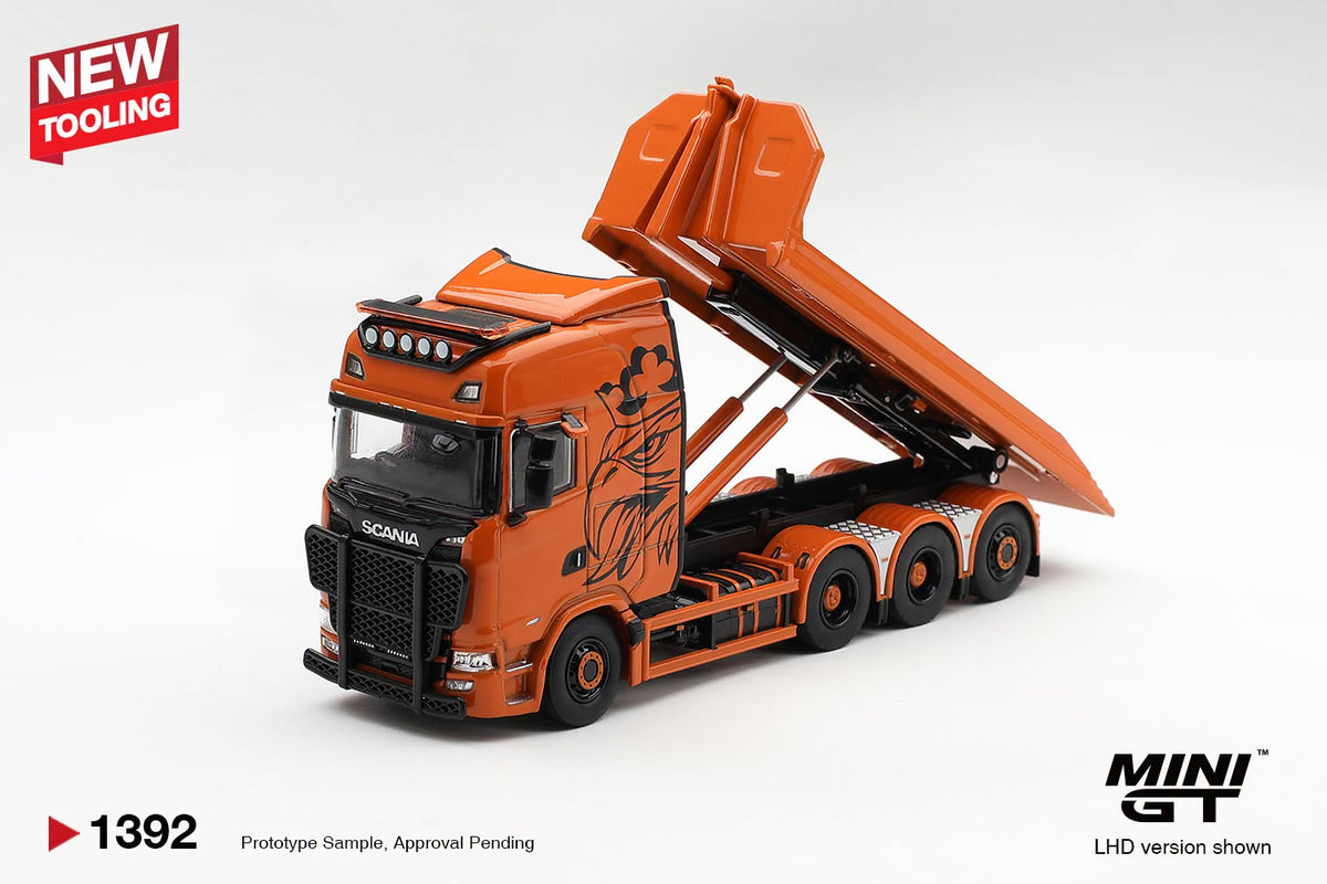 *Pre-Order* Mini GT No.1392 Scania 770S B8x4NA Hooklift Flatbed Orange