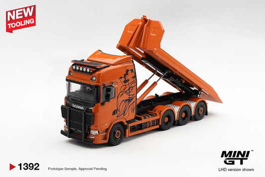 *Pre-Order* Mini GT No.1392 Scania 770S B8x4NA Hooklift Flatbed Orange