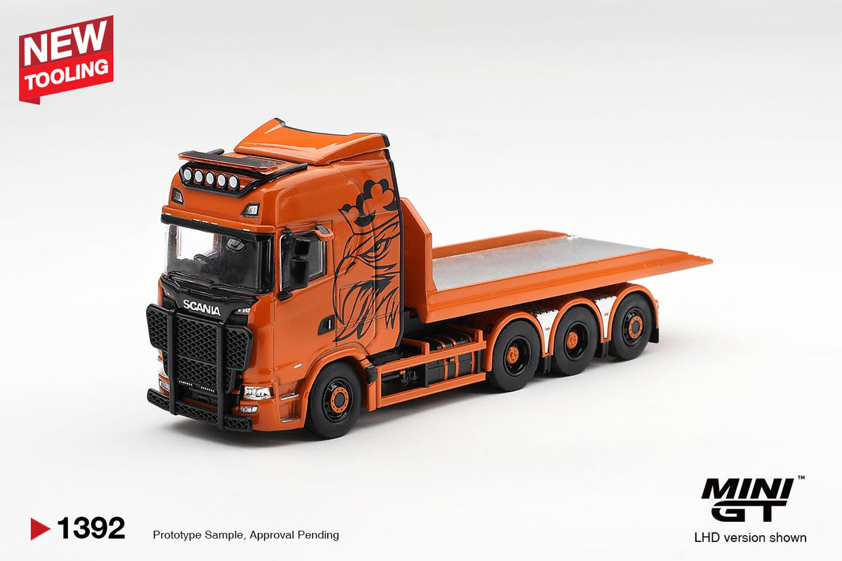*Pre-Order* Mini GT No.1392 Scania 770S B8x4NA Hooklift Flatbed Orange