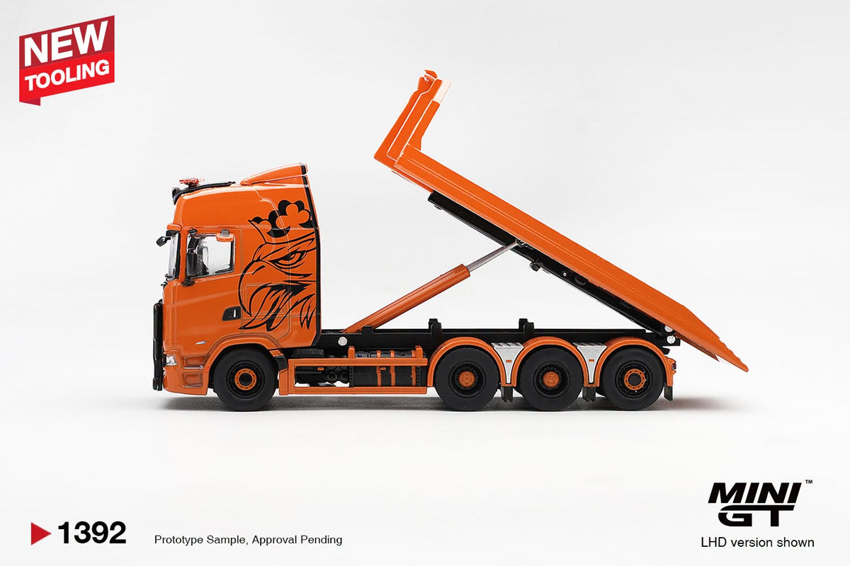 *Pre-Order* Mini GT No.1392 Scania 770S B8x4NA Hooklift Flatbed Orange