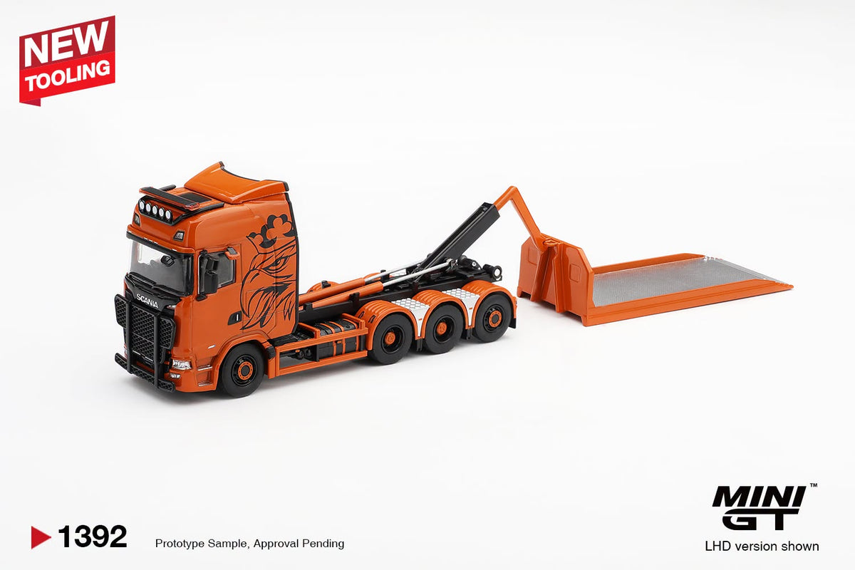 *Pre-Order* Mini GT No.1392 Scania 770S B8x4NA Hooklift Flatbed Orange