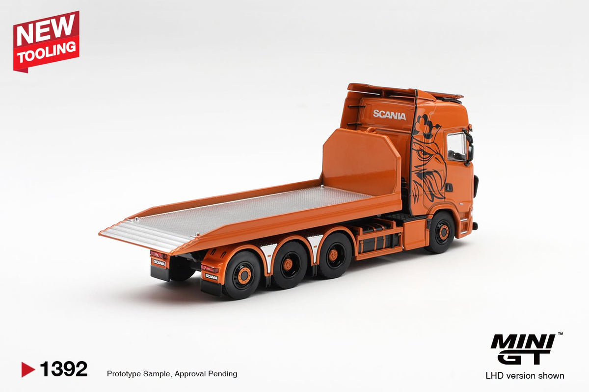 *Pre-Order* Mini GT No.1392 Scania 770S B8x4NA Hooklift Flatbed Orange