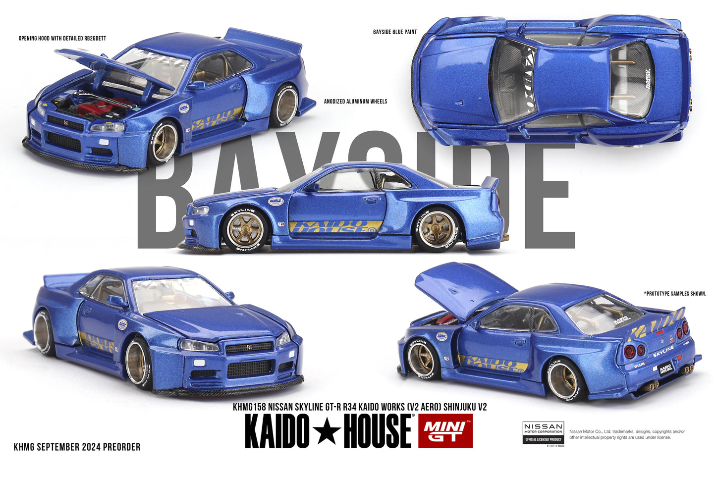 *Pre-Order* Mini GT x Kaido House No.158 Nissan Skyline GT-R (R34) Kaido Works (V2 Aero) Shinjuku V2