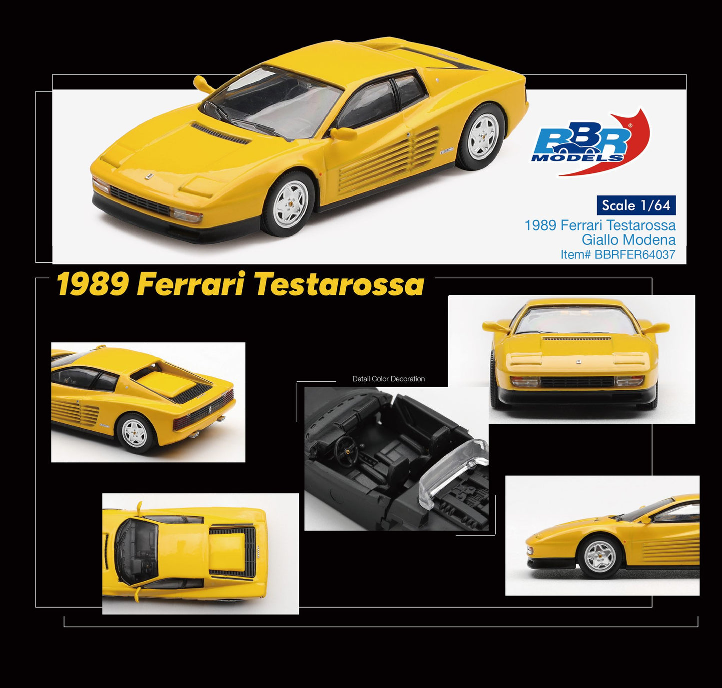*Pre-Order* BBR Models 1989 Ferrari Testarossa Giallo Modena
