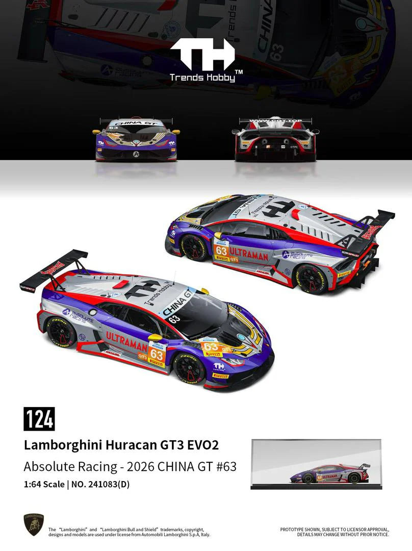 *Pre-Order* Trends Hobby No.241083(D) Lamborghini Huracan GT3 EVO2 Absolute Racing - 2026 China GT #63