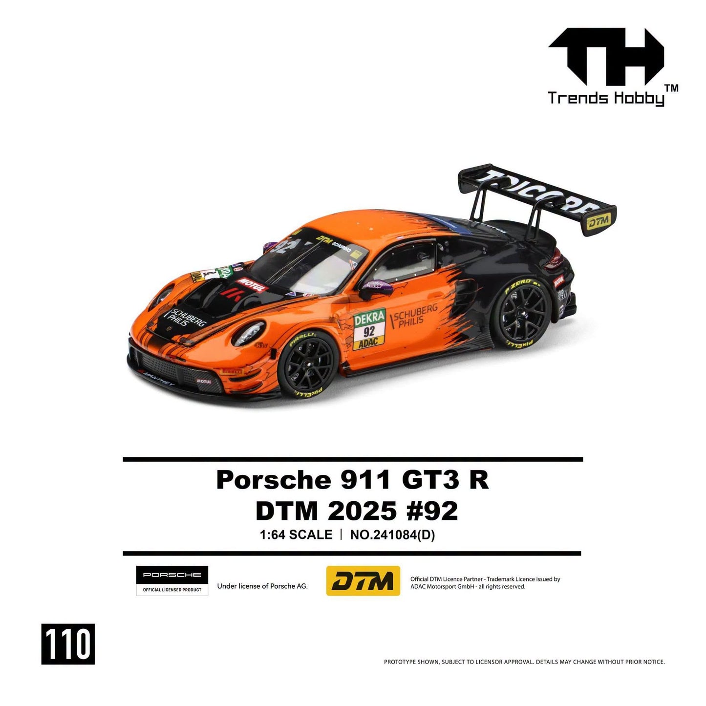 *Pre-Order* Trends Hobby No.241084(D) Porsche 911 GT3 R DTM 2025 - #92 Orange-Black