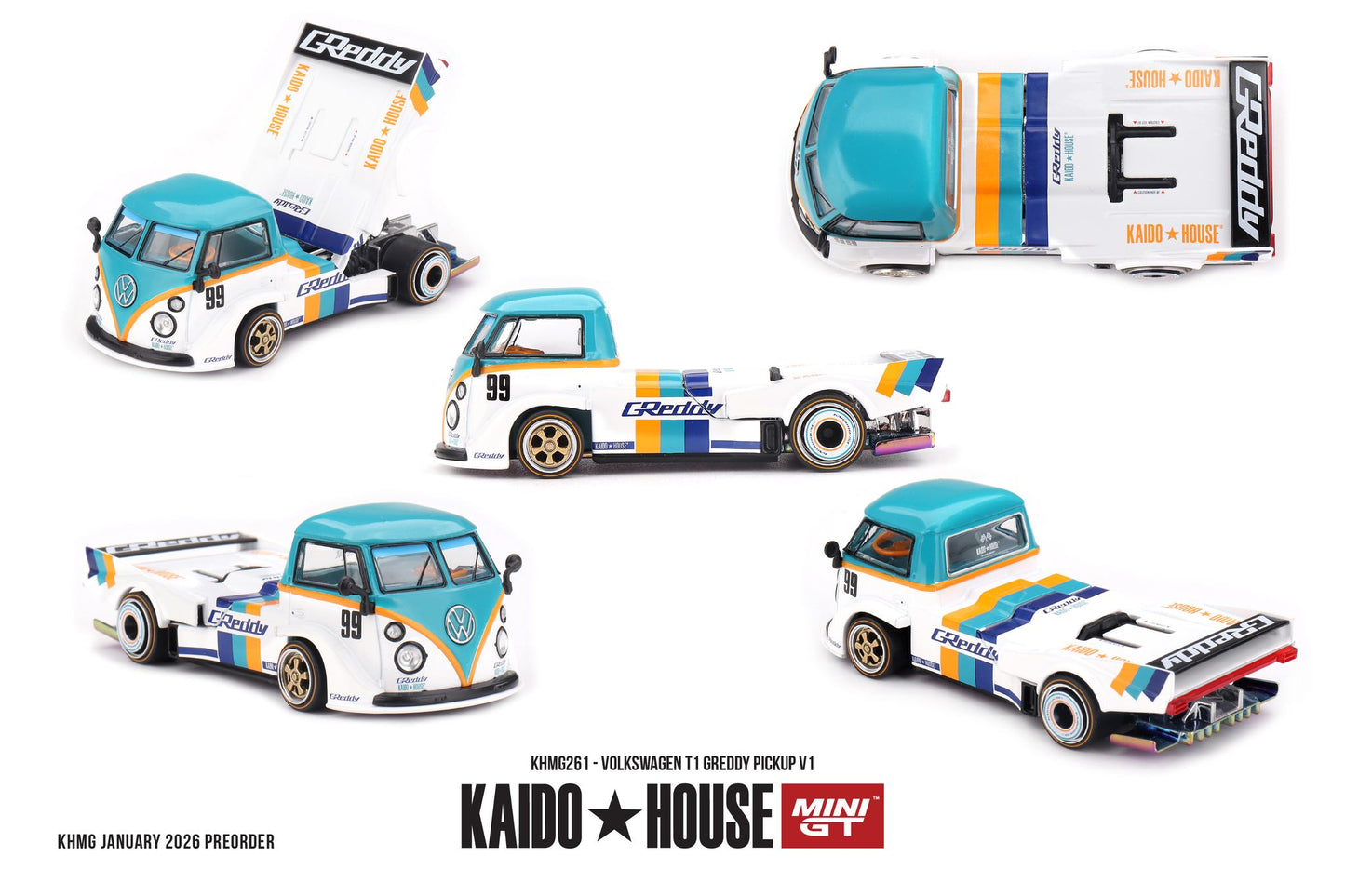*Pre-Order* Mini GT x Kaido House No.261 Volkswagen T1 GReddy Pickup V1