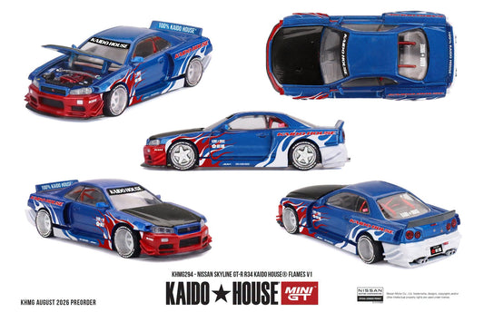 *Pre-Order* Mini GT x Kaido House No.294 Nissan Skyline GT-R R34 Kaido House Flames V1