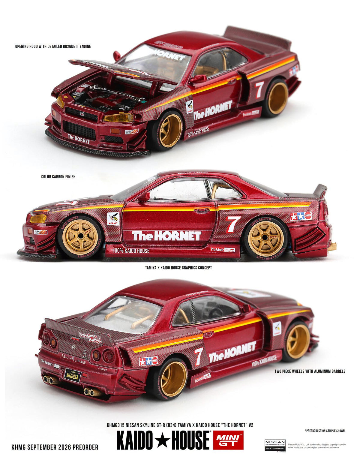 *Pre-Order* Mini GT x Kaido House No.315 Nissan Skyline GT-R (R34) TAMIYA x KAIDO HOUSE "The Hornet" V2