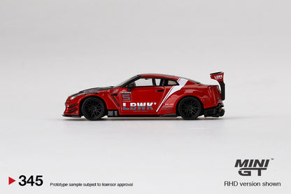 Mini GT No.345 LB★WORKS Nissan GT-R R35 Type 2, Rear Wing ver 3, Red, LB Work Livery 2.0