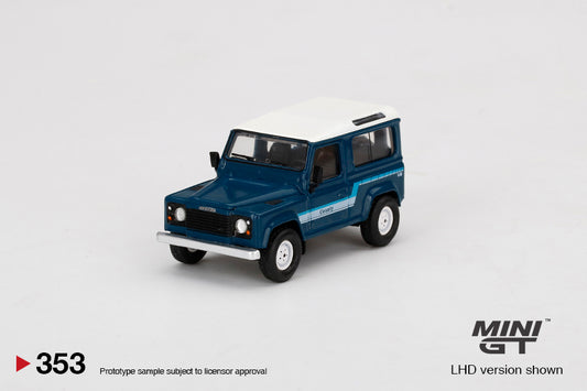 Mini GT No.353 Land Rover Defender 90 County Wagon Stratos Blue