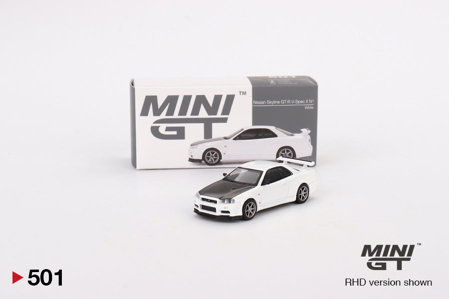 Mini GT No.501 Nissan Skyline GT-R (R34) V-Spec II N1 White