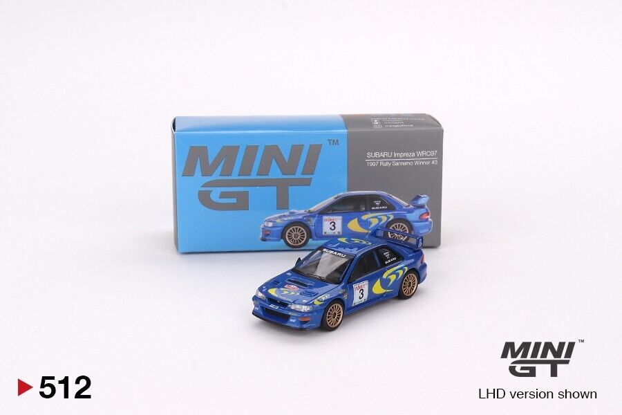 Mini GT No.512 Subaru Impreza WRC97 1997 Rally Sanremo Winner #3