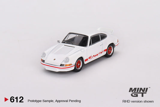 Mini GT No.612 Porsche 911 Carrera RS 2.7 Grand Prix White with Red Livery (Blister Pack) - MiJo Exclusive