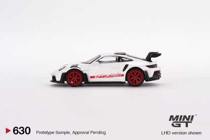 Mini GT No.630 Porsche 911 (992) GT3 RS White with Pyro Red Accent Package