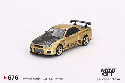 Mini GT No.676 Nissan Skyline GT-R (R34) Top Secret Top Secret Gold - Japan Exclusive