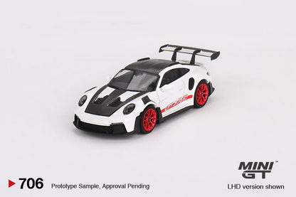 *Pre-Order* Mini GT No.706 Porsche 911 (992) GT3 RS Weissach Package White with Pyro Red