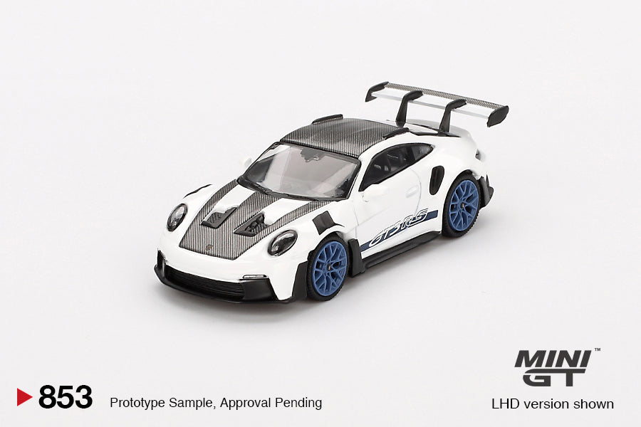 *Pre-Order* Mini GT No.853 Porsche 911 (992) GT3 RS Weissach Package White with Indigo Blue