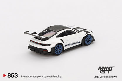 *Pre-Order* Mini GT No.853 Porsche 911 (992) GT3 RS Weissach Package White with Indigo Blue