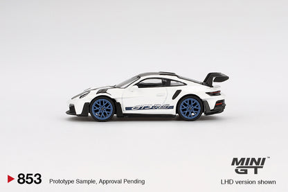 *Pre-Order* Mini GT No.853 Porsche 911 (992) GT3 RS Weissach Package White with Indigo Blue