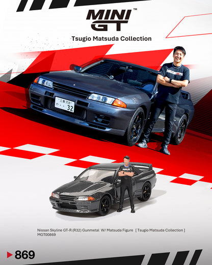 *Pre-Order* Mini GT No.869 Nissan GT-R R32 Nismo Gunmetal w/ Matsuda Figure (Tsugio Matsuda Collection)