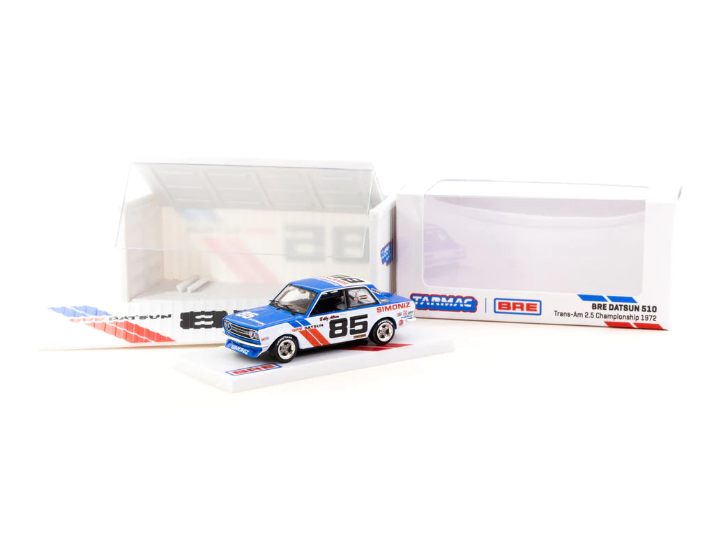 Tarmac Works BRE Datsun 510 Trans-Am 2.5 Championship 1972 #85 with Container (White)