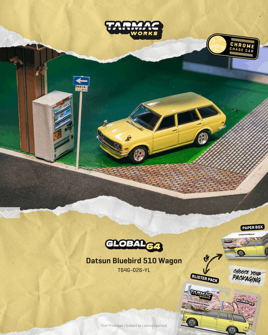 *Pre-Order* Tarmac Works Datsun Bluebird 510 Wagon Yellow (Paper Box Packaging)