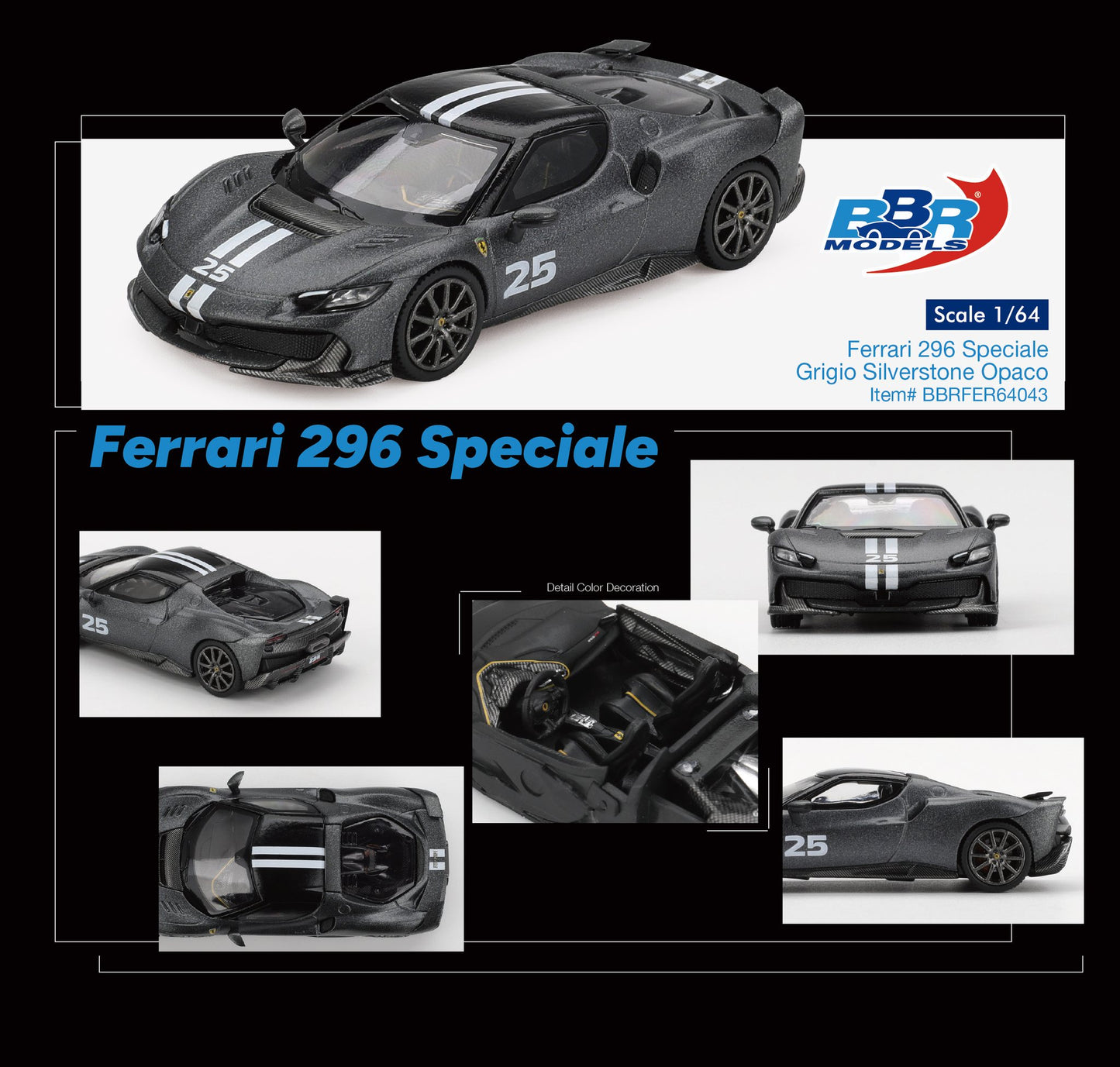 *Pre-Order* BBR Models Ferrari 296 Speciale Grigio Silverstone Opaco