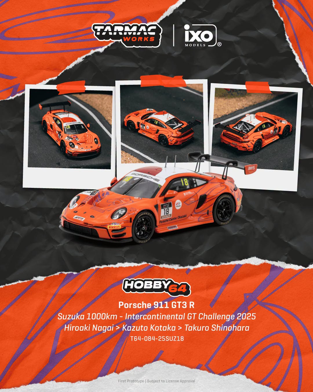 *Pre-Order* Tarmac Works - Porsche 911 GT3 R Suzuka 1000km - Intercontinental GT Challenge 2025 Hiroaki Nagai / Kazuto Kotaka / Takuro Shinohara