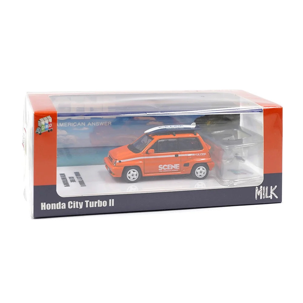 Inno Models INNO64 - Honda City Turbo II ICE FIRE Orange with Motocompo