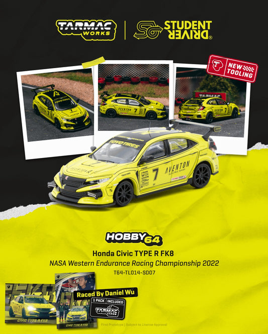 *Pre-Order* Tarmac Works Honda Civic TYPE R FK8 NASA Western Endurance Racing Championship 2022 Daniel Wu / Tazio Ottis / Will Watanawongkiri / Patrick Chio  - Model Car + Trading Cards Combo Set