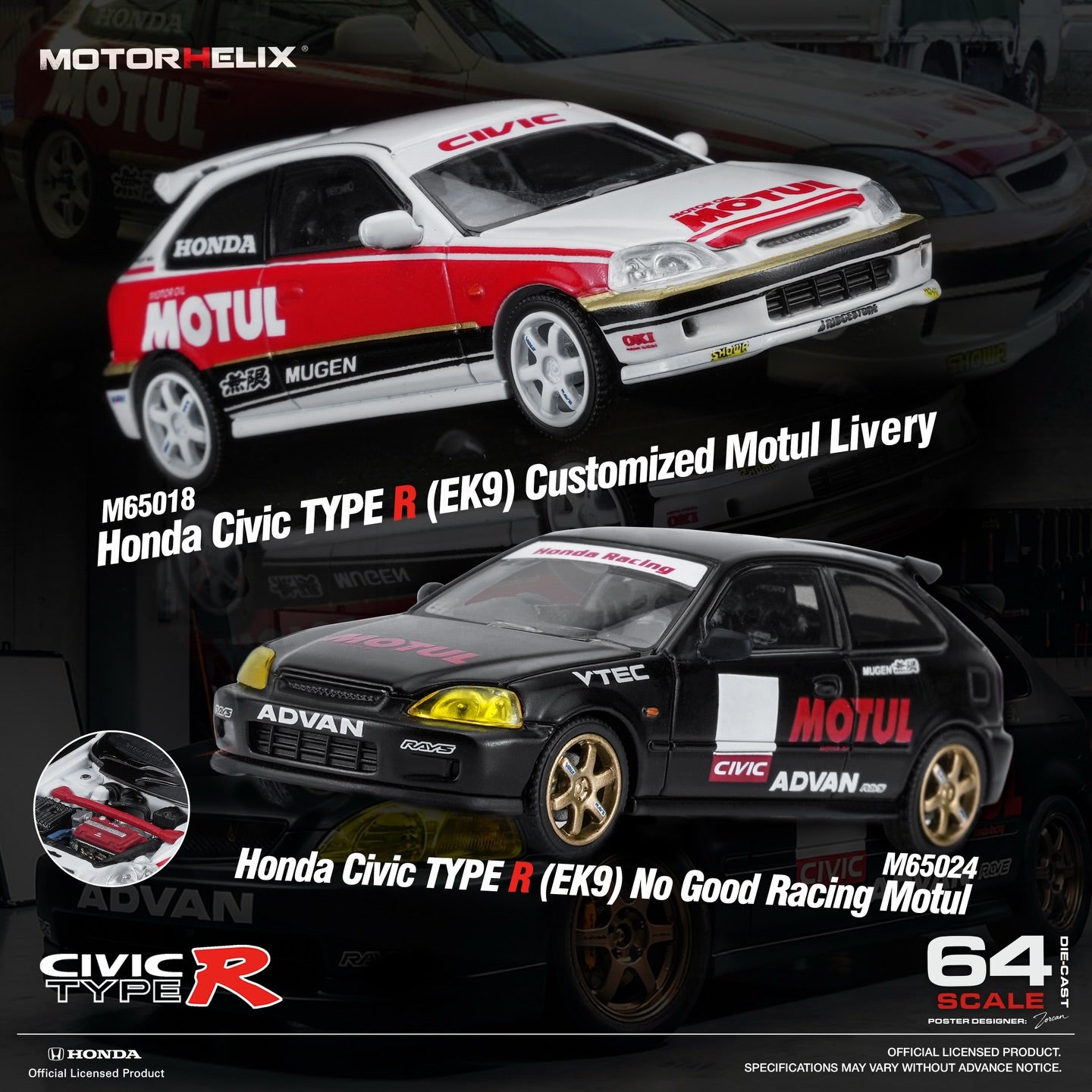 *Pre-Order* MotorHelix M65018 - Honda Civic TYPE R (EK9) - Customized Motul Livery