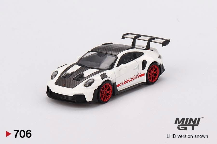 Mini GT No.706 Porsche 911 (992) GT3 RS Weissach Package White with Pyro Red