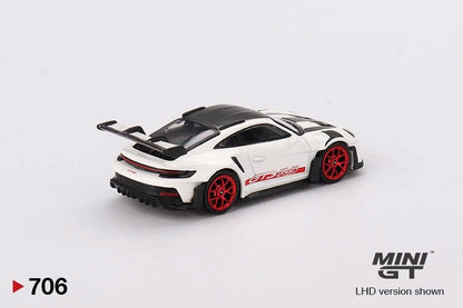 Mini GT No.706 Porsche 911 (992) GT3 RS Weissach Package White with Pyro Red