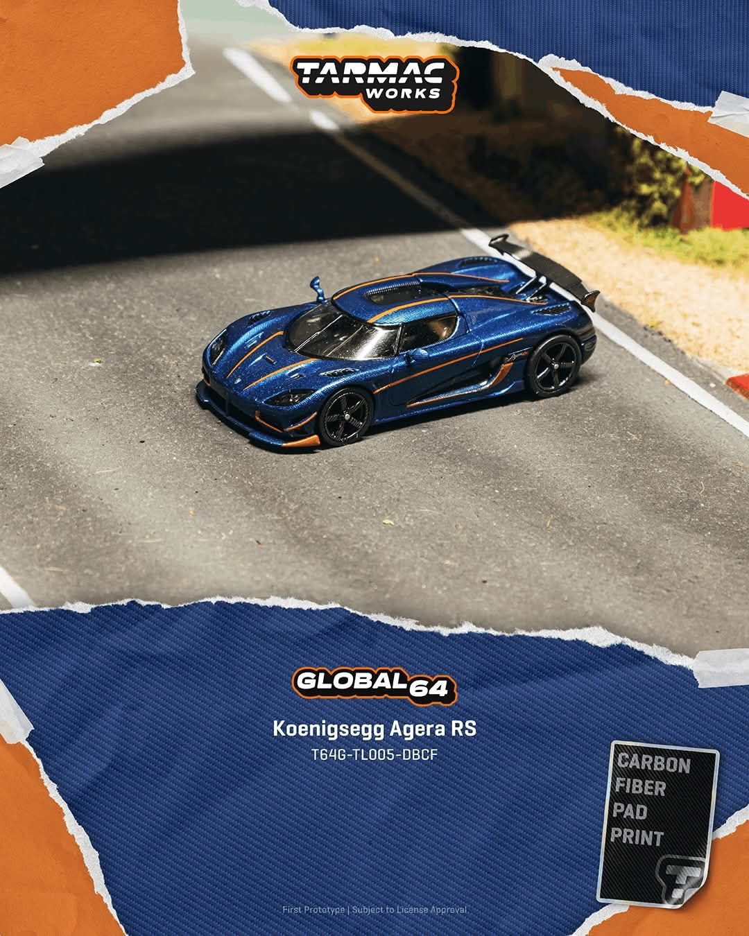 *Pre-Order* Tarmac Works Koenigsegg Agera RS Dark Blue Carbon Fiber / Orange Accents